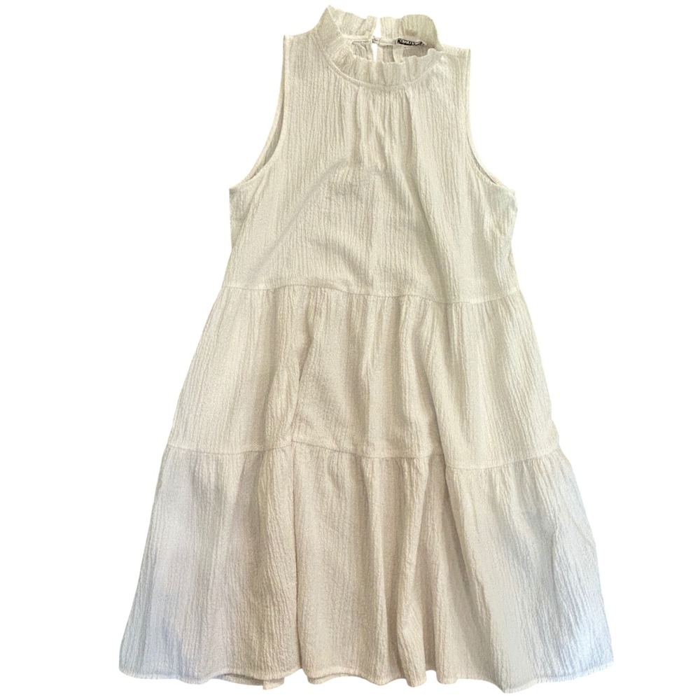 Calvin Klein Womens White Crinkle Tiered Mock Neck Sleeveless Mini Dress Size 6